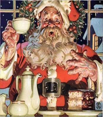 Vintage Coffee advert with Santa holding a coffee cup.