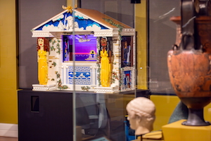 A view of a large lego model of an ancient greek theatre on display in the Teece Museum.
